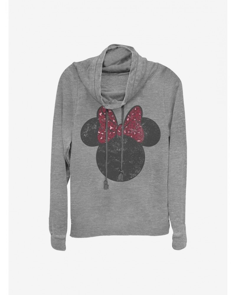 Disney Minnie Mouse Minnie Leopard Bow Cowlneck Long-Sleeve Girls Top $17.96 Tops