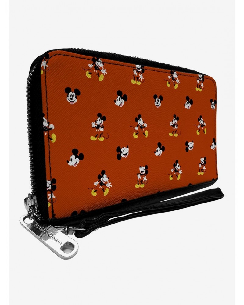 Disney Mickey Mouse Poses and Expressions Scattered Red Zip Around Wallet $15.50 Wallets