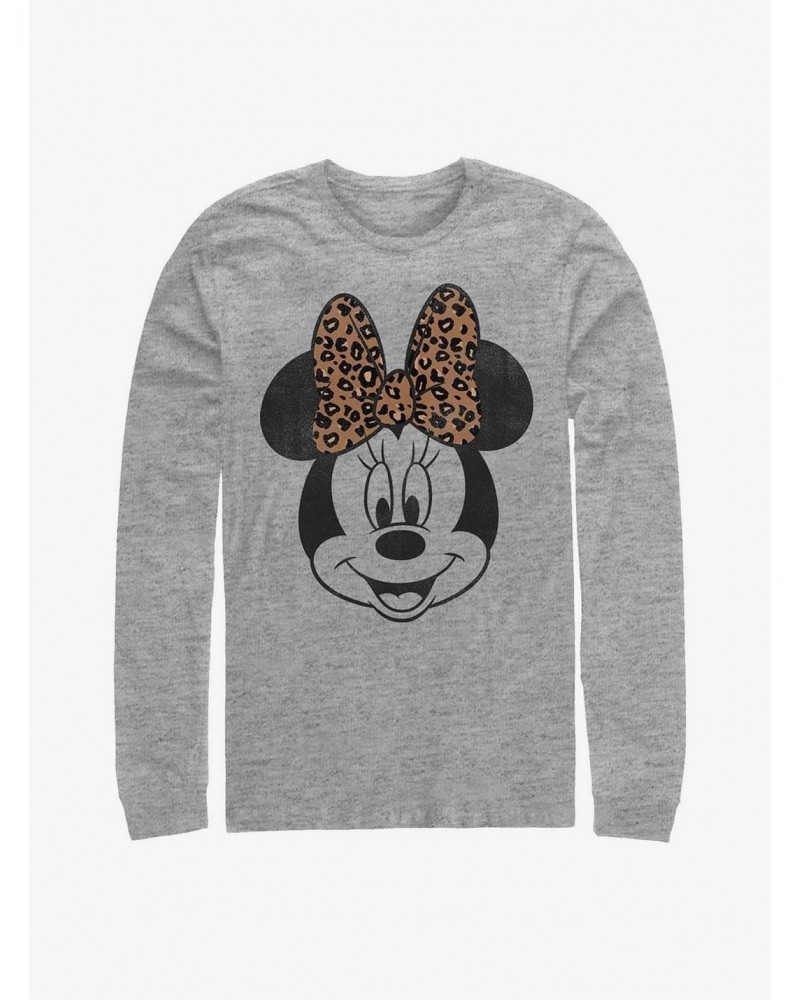 Disney Minnie Mouse Modern Minnie Face Leopard Long-Sleeve T-Shirt $11.84 T-Shirts