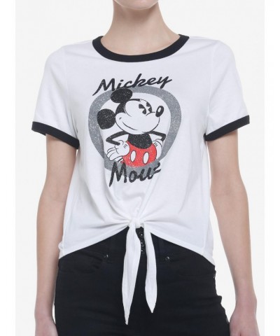 Disney Mickey Mouse Tie-Front Girls Ringer T-Shirt $12.91 T-Shirts