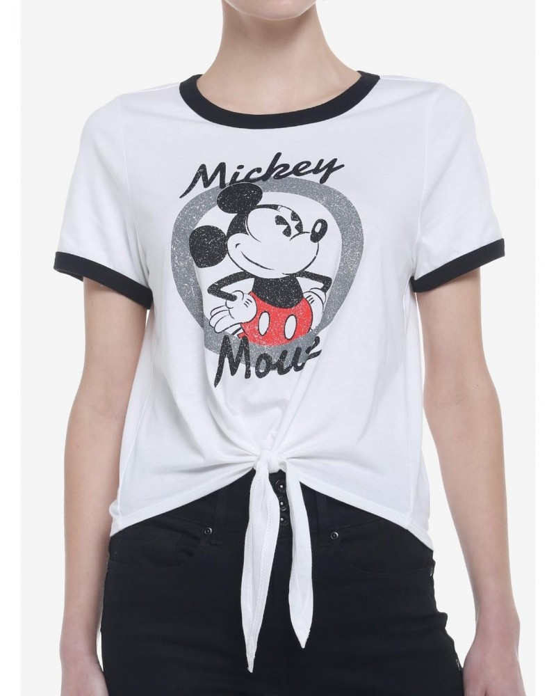 Disney Mickey Mouse Tie-Front Girls Ringer T-Shirt $12.91 T-Shirts