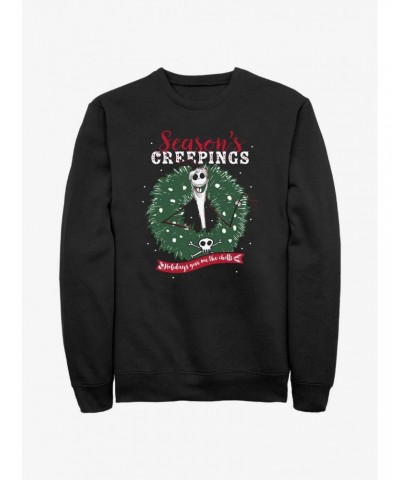 Disney The Nightmare Before Christmas Santa Jack Season's Creepings Wreath Sweatshirt $14.76 Sweatshirts