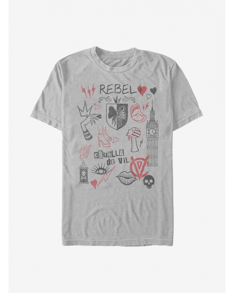 Disney Cruella Rebel Queen Doodles T-Shirt $8.13 T-Shirts