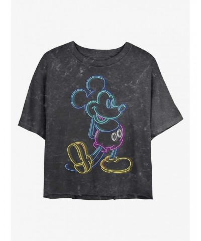 Disney Mickey Mouse Neon Mickey Mineral Wash Crop Girls T-Shirt $10.40 T-Shirts