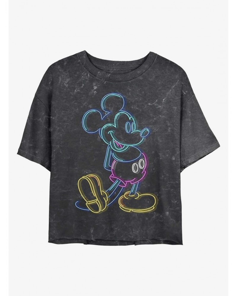 Disney Mickey Mouse Neon Mickey Mineral Wash Crop Girls T-Shirt $10.40 T-Shirts