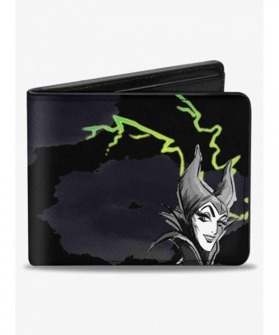 Disney Maleficent Smiling Sketch Lightning Clouds Bifold Wallet $9.82 Wallets