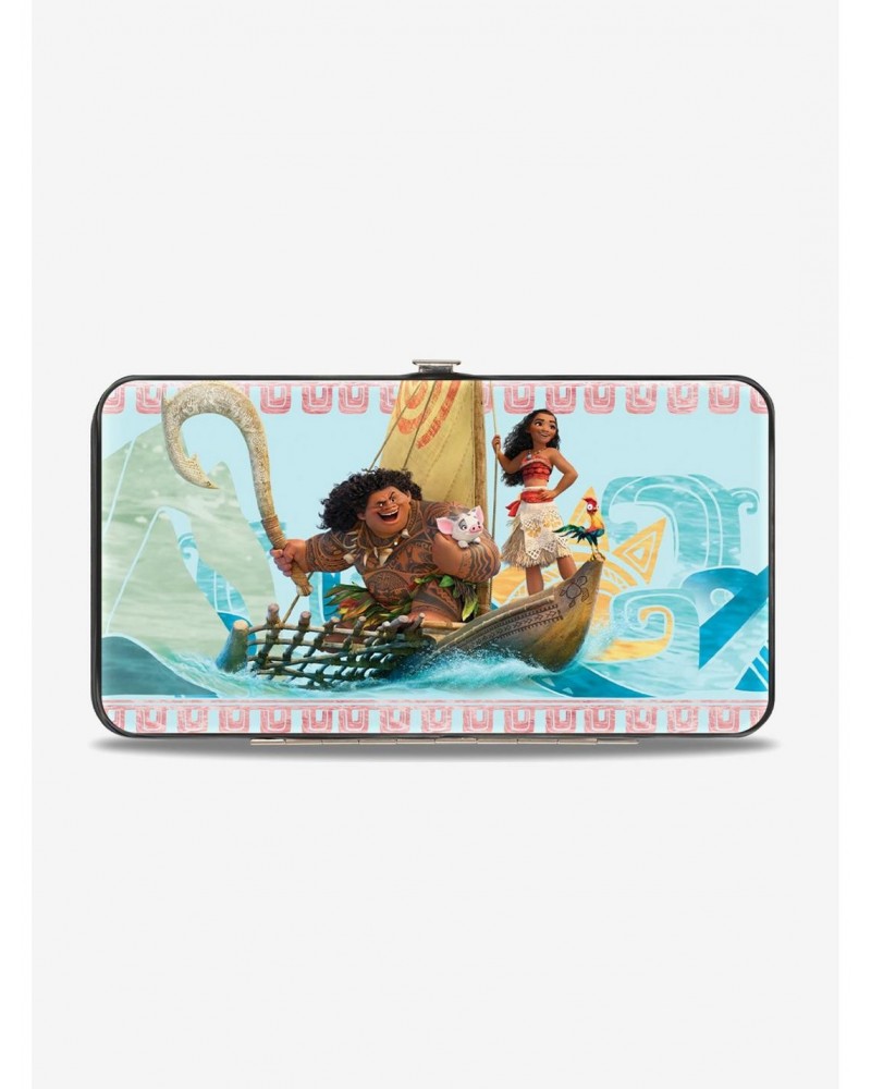 Disney Moana Voyage Group Pose Tribal Icons Collage Hinged Wallet $10.03 Wallets