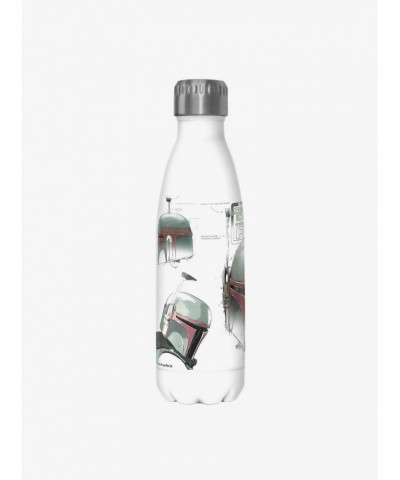 Star Wars The Book of Boba Fett Helmet Schematics White Stainless Steel Water Bottle $12.45 Water Bottles