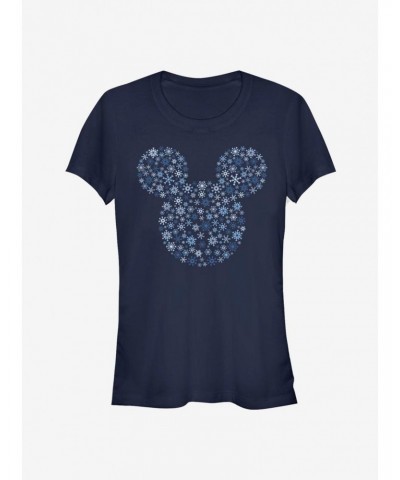 Disney Mickey Mouse Holiday Head Snowflake Outline Classic Girls T-Shirt $8.22 T-Shirts